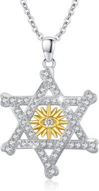 wholesale 925 Sterling Silver Star of David Evil Eye Pendant Necklace with Cubic Zirconia and Gold Plated Centerpiece for Men & Women-C-ANKE