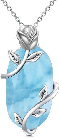 wholesale Larimar Necklace Sterling Silver Rose Flower Pendant Necklace Rose Love Jewelry Anniversary Christmas Gifts For Women Wife Girlfriend Her Girlfriend Wife -undefined