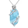 TOUPOP Sterling Silver Larimar Rose Flower Pendant Necklace-0-0