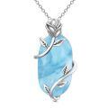 TOUPOP Sterling Silver Larimar Rose Flower Pendant Necklace-0-0