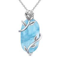 TOUPOP Sterling Silver Larimar Rose Flower Pendant Necklace-undefined