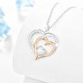 wholesale 925 Sterling Silver & White Opal with Rose Gold Accents Double Heart Pendant Necklace for Women-0-1