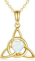 wholesale 14K Gold White Opal Heart Celtic Knot Triquetra Pendant Necklace for Women-0-0