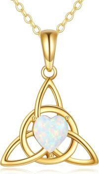 wholesale 14K Gold White Opal Heart Celtic Knot Triquetra Pendant Necklace for Women-Celtic Knot Necklace Opal