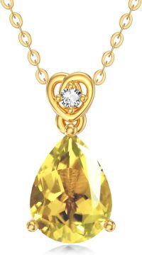 wholesale 14K Gold Diamond (I2 I3) 2Ct Teardrop Birthstone Necklace for Women-Citrine