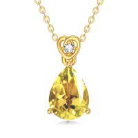 wholesale 14k Gold Teardrop Aquamarine Diamond Pendant Necklace Wholesale With Heart Detail-Citrine
