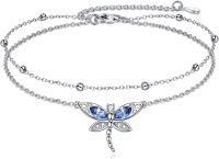 wholesale 925 Sterling Silver Blue Crystal Dragonfly Ankle Anklet for Women's Gifts-Dragonfly Blue