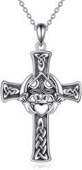 wholesale 925 Sterling Silver Celtic Knot Claddagh Heart Cross Pendant Luck Charm Necklace for Women Girls Gifts-0-0