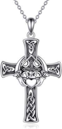 wholesale 925 Sterling Silver Celtic Knot Claddagh Heart Cross Pendant Luck Charm Necklace for Women Girls Gifts-Cross-CladdaghⅠ