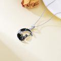 wholesale 925 Sterling Silver Crescent Moon Black Cat and Bat Necklace Pendant-0-4