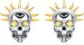 wholesale 925 Sterling Silver Pirate Skull Stud Earrings with Yellow CZ Eyes and Gold Spikes - Gothic  for Men & Women-0-0