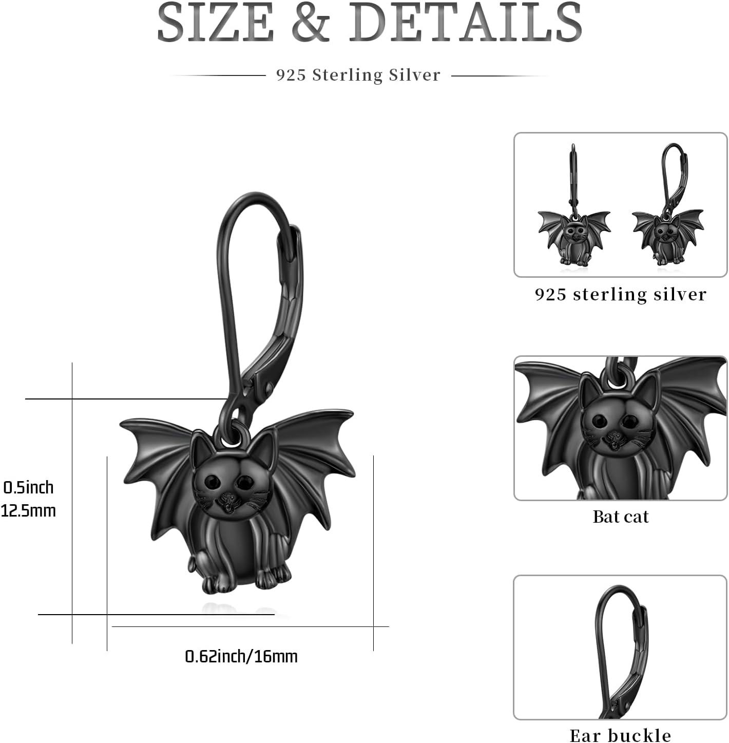wholesale 925 Sterling Silver Black Bat Drop Earrings for Women Girls - Cute Animal  Idea-0-2