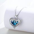 wholesale 925 Sterling Silver Blue Crystal Heart Dolphin Pendant Necklace s for Women-0-1