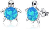 wholesale 925 Sterling Silver Blue Opal Turtle Stud Earrings - Ocean Themed Sea Creature  for Her-Blue Opal