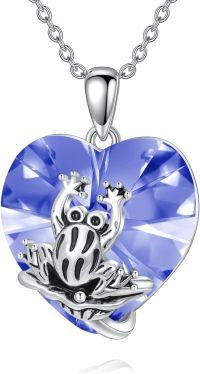 wholesale 925 Sterling Silver Crystal Frog Birthstone Necklace with Heart Pendant-Frog December birthstone necklace