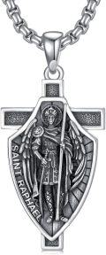 wholesale 925 Sterling Silver Saint Raphael Shield Cross Necklace Pendant for Men Women  48cm Chain Length-0-0