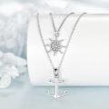 wholesale 925 Sterling Silver Layered Ship Wheel & Anchor Pendant Necklaces Set for Women Girls Nautical Ocean Theme Gifts Jewelry 48cm Chain Length (Silver Tone)-0-2