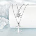 wholesale 925 Sterling Silver Layered Ship Wheel & Anchor Pendant Necklaces Set for Women Girls Nautical Ocean Theme Gifts Jewelry 48cm Chain Length (Silver Tone)-0-2