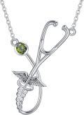 wholesale 925 Sterling Silver Birthstone Stethoscope Necklace Nurse Graduation Gift-0-0