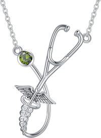 wholesale 925 Sterling Silver Birthstone Stethoscope Necklace Nurse Graduation Gift-August