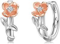 wholesale 925 Sterling Silver Rose Gold Plated Floral Studs & Huggie Hoops Set for Women Girls Minimalist Gift Idea-8-Poppy