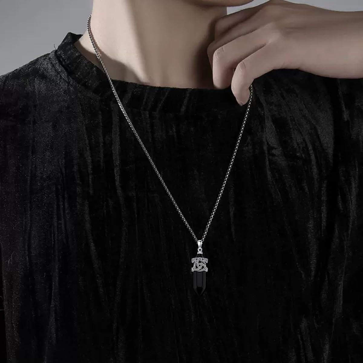 Sterling Silver Stone Celtic Knot Necklace for Men Women-0-3