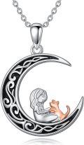 wholesale 925 Sterling Silver Moon and Cat Heart Pendant Necklace for Women-0-0