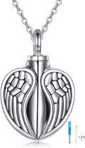 wholesale 925 Sterling Silver Angel Wing Cremation Jewelry Keepsake Urn Locket Necklace w/Heart Charm & Funnel Set-0-0