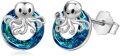 wholesale 925 Sterling Silver Blue Crystal Octopus Stud Earrings Sea Life Jewelry for Women Girls-0-0