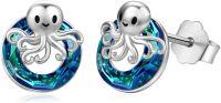 wholesale 925 Sterling Silver Blue Crystal Octopus Stud Earrings Sea Life Jewelry for Women Girls-B-Octopus