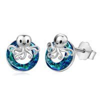 wholesale 925 Sterling Silver Blue Crystal Octopus Stud Earrings-B-Octopus