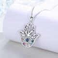 wholesale 925 Sterling Silver CZ Abalone Shell Hamsa Evil Eye Pendant Necklace-0-1