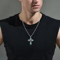 wholesale 925 Sterling Silver 925 Cross with Turquoise Stones and Wooden Inlay Pendant Necklace -0-1