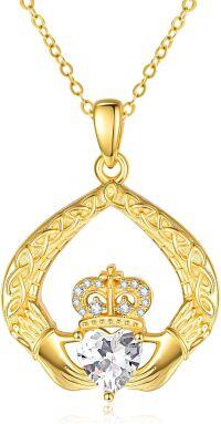 wholesale 925 Sterling Silver Claddagh Birthstone Pendant Necklaces for Women-04 Apr - Simulated Diamond