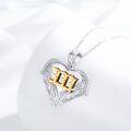 wholesale 925 Sterling Silver Angel Number 333 Heart Wings Pendant Necklace with Cubic Zirconia and Gold Plating on White Background-0-1