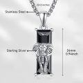 wholesale 925 Sterling Silver Elephant Pendant with Black Onyx Stone Chain Necklace for Men Women  45cm Length-0-4