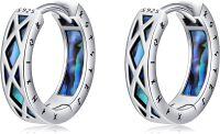 wholesale 925 Sterling Silver Blue Abalone Shell Triangular Huggie Earrings with Norse Runes and Celtic Design-Abalone