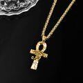 wholesale Gold 925 Sterling Silver Ankh Eye of Horus Pendant Necklace with 24k Gold Plated Wheat Chain-0-3