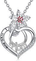 wholesale 925 Sterling Silver I Love You Mom Heart Pendant Necklaces with Red Crystal Flowers and Cubic Zirconia Stones Gifts for Mother's Day Birthday Christmas Anniversary-0-0