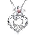 wholesale 925 Sterling Silver I Love You Mom Heart Pendant Necklaces with Red Crystal Flowers and Cubic Zirconia Stones Gifts for Mother's Day Birthday Christmas Anniversary-0-0