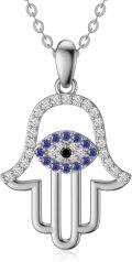wholesale 14K Rose Gold  Blue Sapphire Evil Eye Hand of Fatima Pendant Necklace for Women-0-5