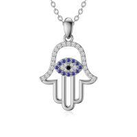 wholesale 14k Gold Hamsa Evil Eye Birthstone Rose Gold Plated Pendant Necklace For Women-White Gold