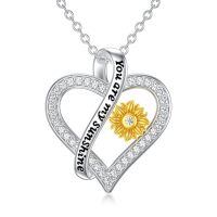TOUPOP Sterling Silver Sunflower Pendant You Are My Sunshine Necklace-undefined