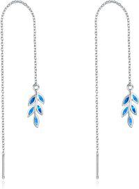 wholesale 925 Sterling Silver Blue Opal Leaf Threader Drop Dangle Earrings for Women Girls Gift Jewelry Accessories 4cm Long Chain Minimalist Fashion Style Lightweight Hypoallergenic Safe Nickel Free Lead-Free Cadmium-Free-1-Tree Leaf