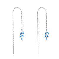 wholesale 925 Sterling Silver Blue Leaf Long Chain Earrings-1-Tree Leaf