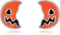 wholesale 925 Sterling Silver Orange Jack-o'-Lantern Studs Halloween Earrings for Women and Girls-Pumpkin Stud