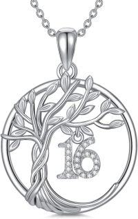 wholesale TOUPOP 16th Birthday Gifts For Her S925 Sterling Silver 16 Year Old Necklaces For Women Family Tree Of Life 16th Jewelry Anniversary Christmas Gifts For Her Girlfriend -undefined