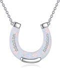 wholesale 925 Sterling Silver White Fire Opal Lucky Horseshoe Pendant Necklace for Women Horse Lovers  43cm Chain Length-0-0