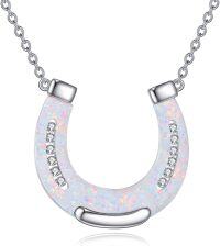 wholesale 925 Sterling Silver White Fire Opal Lucky Horseshoe Pendant Necklace for Women Horse Lovers  43cm Chain Length-horseshoe