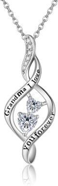 wholesale 925 Sterling Silver Heart Pendant Necklace with Cubic Zirconia and Engraved Message Grandma I love you forever - Mother's Day Gifts for Grandma-0-0